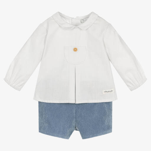 Tutto Piccolo-طقم شورت قطن لون أزرق أطفال ولادي | Childrensalon Outlet