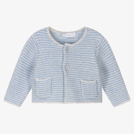 Tutto Piccolo-Boys Blue & Grey Cotton Knit Cardigan  | Childrensalon Outlet