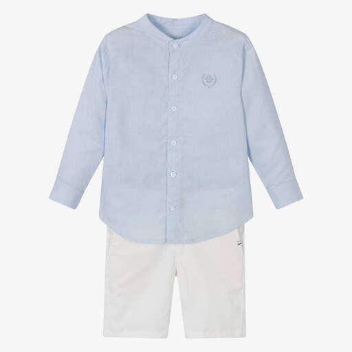 Tutto Piccolo-Boys Blue & Ivory Cotton Shorts Set | Childrensalon Outlet