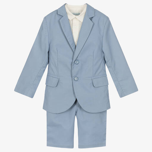 Tutto Piccolo-Boys Blue & Ivory Cotton Shorts Suit | Childrensalon Outlet