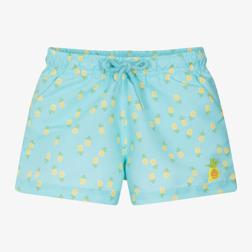Tutto Piccolo-Boys Blue Pineapple Print Swim Shorts | Childrensalon Outlet