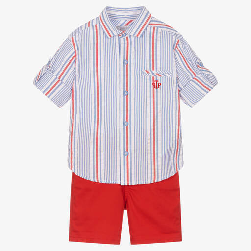 Tutto Piccolo-Boys Blue & Red Cotton Shorts Set | Childrensalon Outlet
