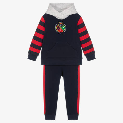 Tutto Piccolo-بدلة رياضية قطن جيرسي لون كحلي وأحمر للأولاد | Childrensalon Outlet