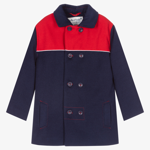 Tutto Piccolo-Boys Blue & Red Viscose Coat | Childrensalon Outlet