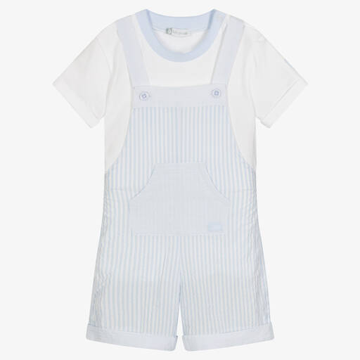 Tutto Piccolo-Boys Blue Stripe Cotton Dungaree Set | Childrensalon Outlet