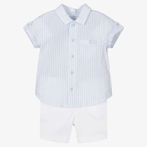 Tutto Piccolo-طقم شورت قطن مقلم لون أزرق وأبيض للأولاد | Childrensalon Outlet