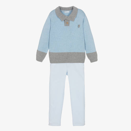 Tutto Piccolo-Boys Blue Sweater & Grey Trouser Set | Childrensalon Outlet