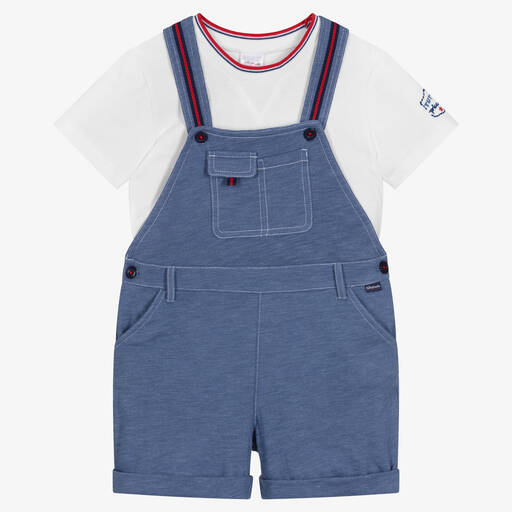 Tutto Piccolo-طقم دانغريز قطن لون أزرق وأبيض للأولاد | Childrensalon Outlet