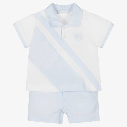 Tutto Piccolo-Boys Blue & White Cotton Shorts Set | Childrensalon Outlet