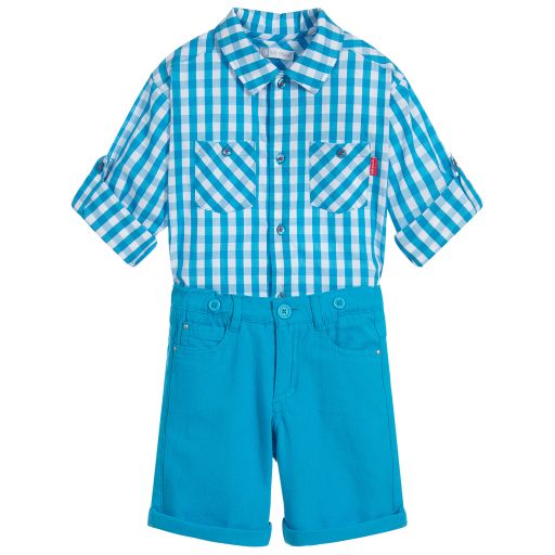 Tutto Piccolo-شورت وقميص قطن لون أزرق وأبيض للأولاد | Childrensalon Outlet