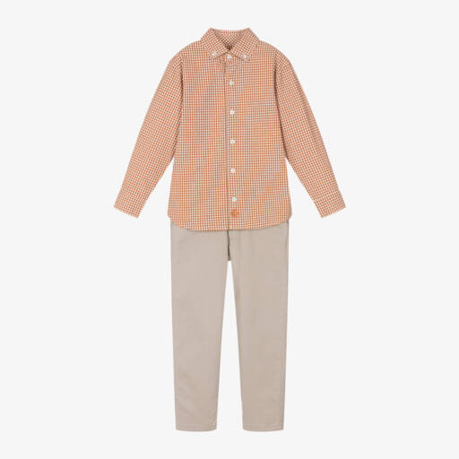 Tutto Piccolo-طقم بنطلون قطن لون برتقالي وبيج للأولاد | Childrensalon Outlet