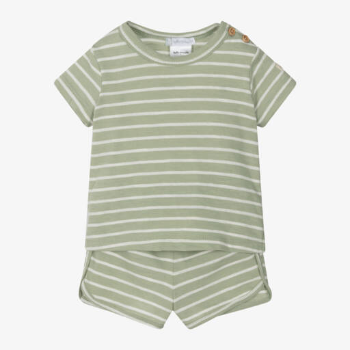 Tutto Piccolo-Костюм изумрудный в полоску из хлопка для мальчиков | Childrensalon Outlet