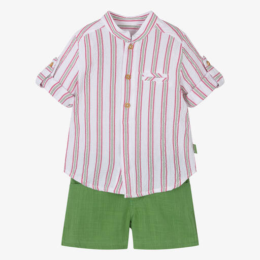 Tutto Piccolo-Boys Green Cotton Shorts Set | Childrensalon Outlet