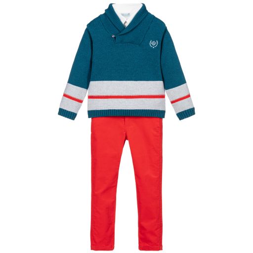 Tutto Piccolo-Boys Green & Red Trouser Set  | Childrensalon Outlet