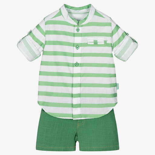 Tutto Piccolo-Топ в полоску и зеленые шорты из хлопка | Childrensalon Outlet