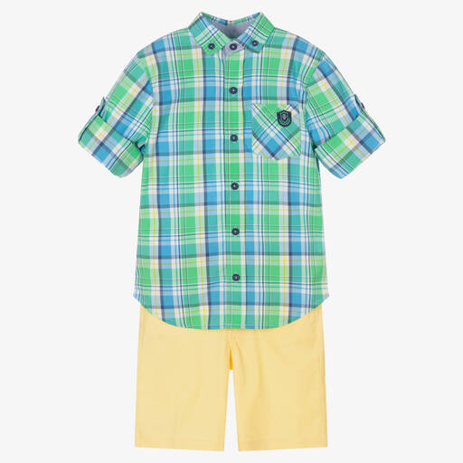 Tutto Piccolo-Boys Green Tartan Cotton Shorts Set | Childrensalon Outlet
