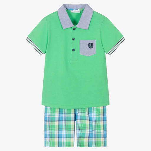Tutto Piccolo-Зеленая рубашка и шорты из хлопка в клетку | Childrensalon Outlet