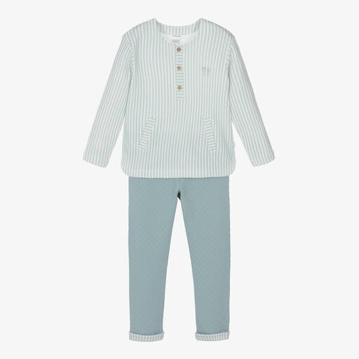 Tutto Piccolo-Boys Green & White Trouser Set | Childrensalon Outlet