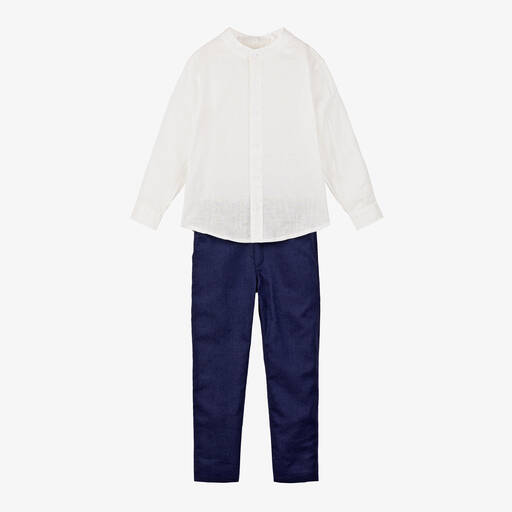 Tutto Piccolo-طقم بنطلون قطن وكتان لون كحلي وعاجي للأولاد | Childrensalon Outlet