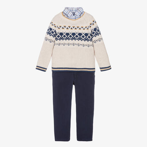 Tutto Piccolo-Boys Ivory & Blue Trouser Set | Childrensalon Outlet