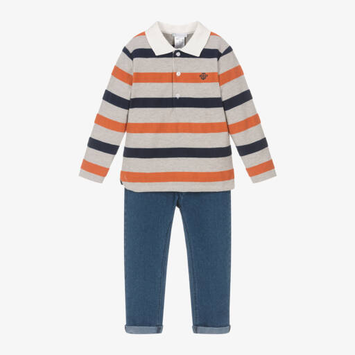 Tutto Piccolo-Boys Multi-Stripe Shirt and Jeans | Childrensalon Outlet