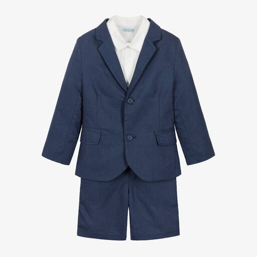 Tutto Piccolo-Boys Navy Blue Linen Shorts Suit | Childrensalon Outlet