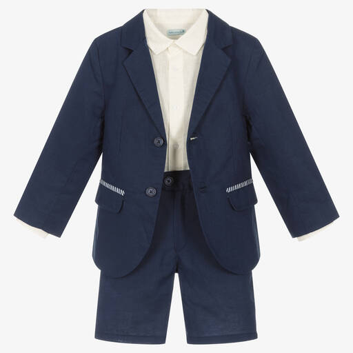 Tutto Piccolo-Boys Navy Blue Linen Suit | Childrensalon Outlet