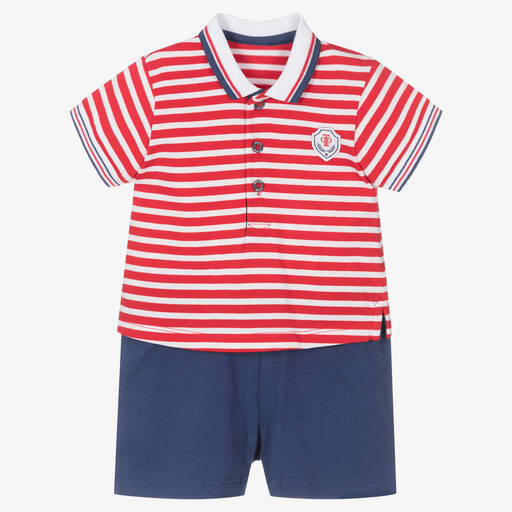 Tutto Piccolo-Boys Red & Blue Striped Cotton Shorts Set | Childrensalon Outlet