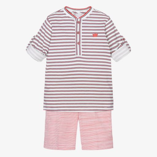Tutto Piccolo-Boys Red Striped Shorts Set | Childrensalon Outlet
