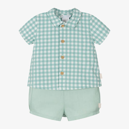 Tutto Piccolo-Boys Sea Green Cotton & Linen Shorts Set | Childrensalon Outlet