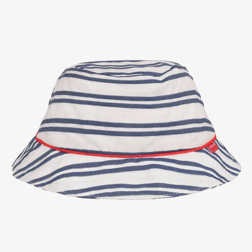 Tutto Piccolo-Boys White & Blue Striped Cotton Hat | Childrensalon Outlet