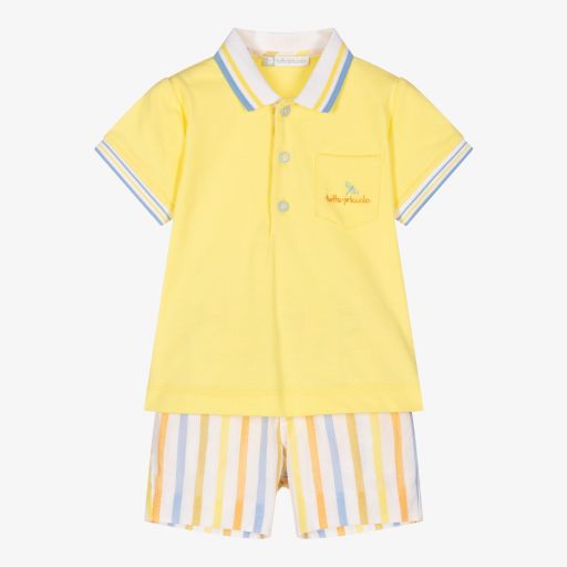 Tutto Piccolo-Желтая футболка и шорты из хлопка для мальчиков | Childrensalon Outlet