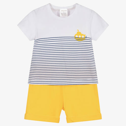 Tutto Piccolo-طقم شورت قطن لون أصفر وأبيض للأولاد | Childrensalon Outlet