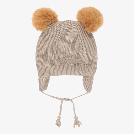 Tutto Piccolo-Brown Knitted Pom-Pom Hat  | Childrensalon Outlet