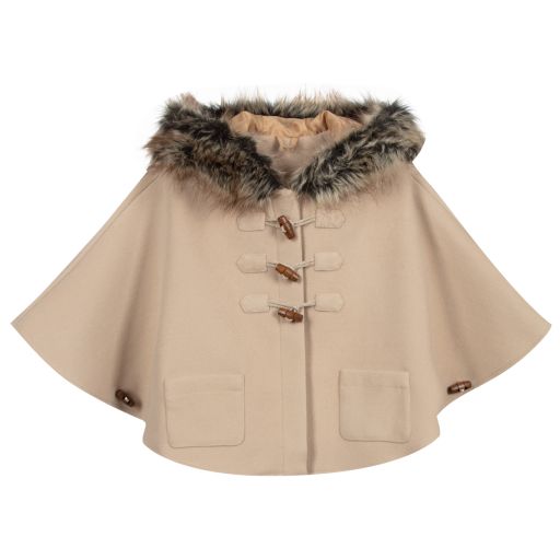 Tutto Piccolo-Girls Beige Fur Trim Cape | Childrensalon Outlet