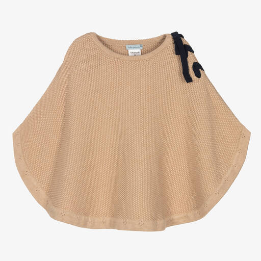 Tutto Piccolo-Girls Beige Knitted Poncho | Childrensalon Outlet