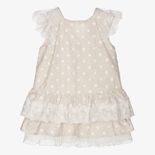 Tutto Piccolo-Girls Beige Linen Dress | Childrensalon Outlet