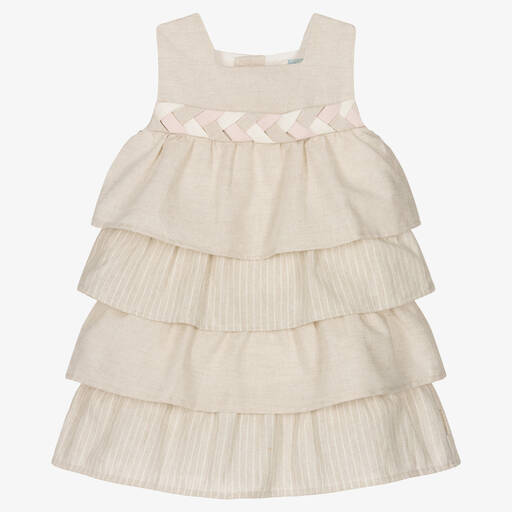 Tutto Piccolo-Бежевое многоярусное платье из льна | Childrensalon Outlet