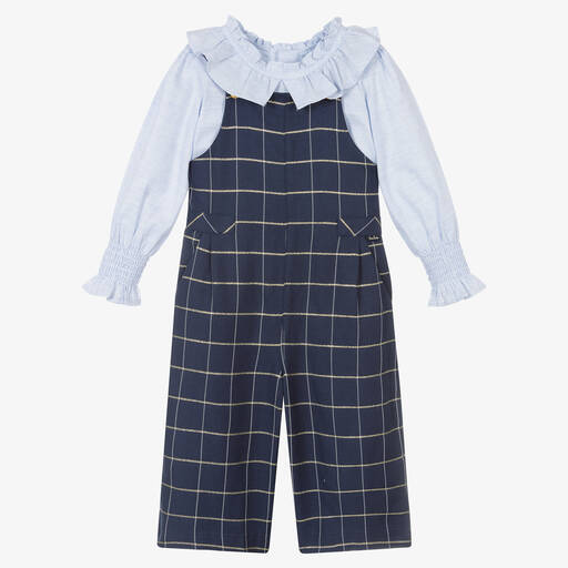 Tutto Piccolo-طقم دانغريز قطن كاروهات لون أزرق للبنات | Childrensalon Outlet