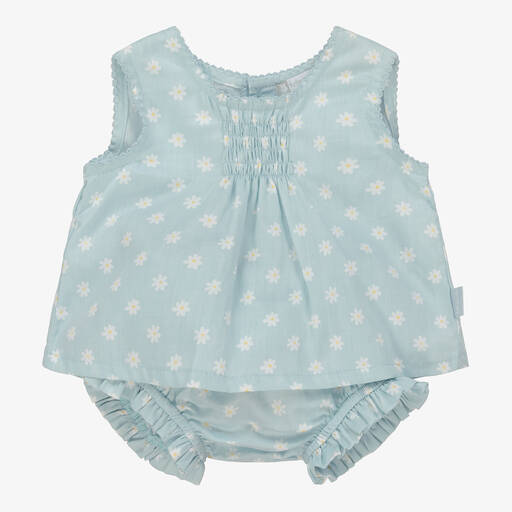 Tutto Piccolo-Girls Blue Cotton Daisy Shorts Set | Childrensalon Outlet