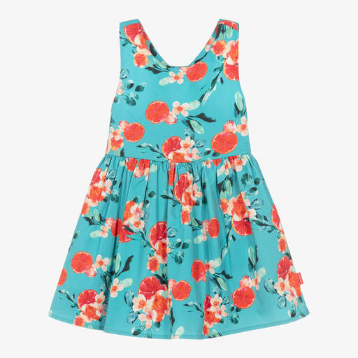 Tutto Piccolo-فستان قطن لون أخضر فيروزي بطبعة ورود | Childrensalon Outlet