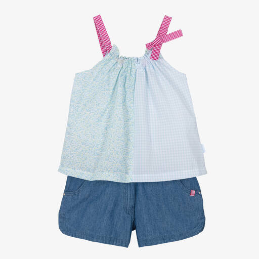 Tutto Piccolo-Girls Blue Cotton Shorts Set | Childrensalon Outlet