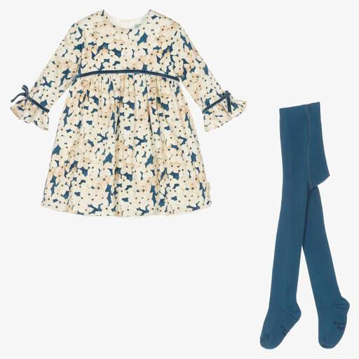 Tutto Piccolo-Girls Blue Floral Cotton Dress Set | Childrensalon Outlet