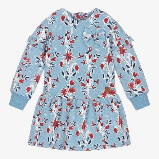 Tutto Piccolo-Blaues Kleid mit Blumen-Print (M) | Childrensalon Outlet