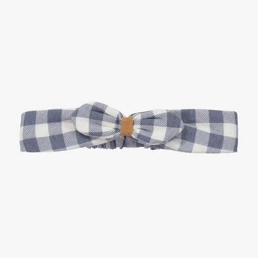 Tutto Piccolo-طوق للرأس قطن كاروهات لون أزرق وعاجي للبنات | Childrensalon Outlet