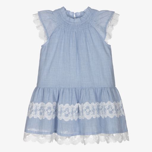 Tutto Piccolo-Girls Blue & Ivory Lace Dress | Childrensalon Outlet