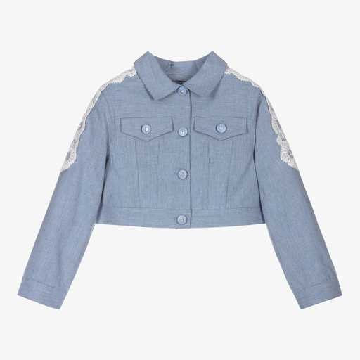 Tutto Piccolo-Girls Blue Linen Blend Jacket | Childrensalon Outlet