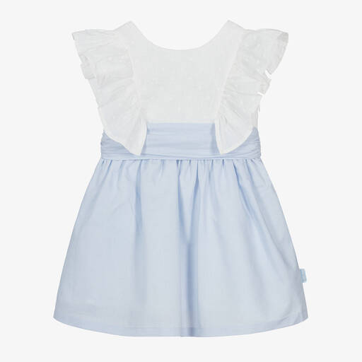 Tutto Piccolo-Girls Blue Linen & Cotton Dress | Childrensalon Outlet