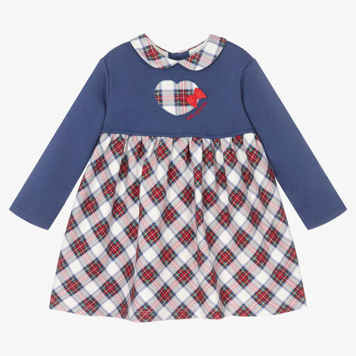 Tutto Piccolo-طقم فستان أطفال بناتي قطن لون أزرق وأحمر | Childrensalon Outlet