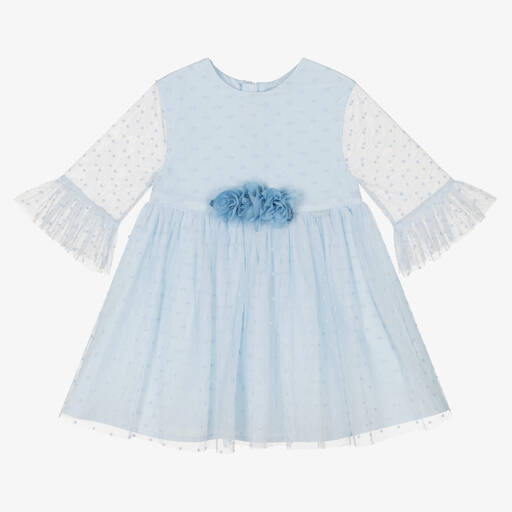 Tutto Piccolo-Girls Blue Spotted Tulle Dress | Childrensalon Outlet